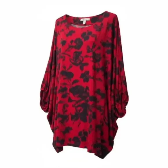 Bryn Walker Artsy Top Size L Wilder Tunic Dragon Red Round Neck Dorman Oversize - Picture 2 of 6